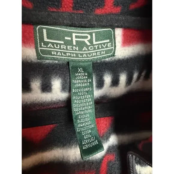 Ralph Lauren Active Black Red Cream Fleece Cableknit Jacket Full Zip Size XL - Picture 6 of 8